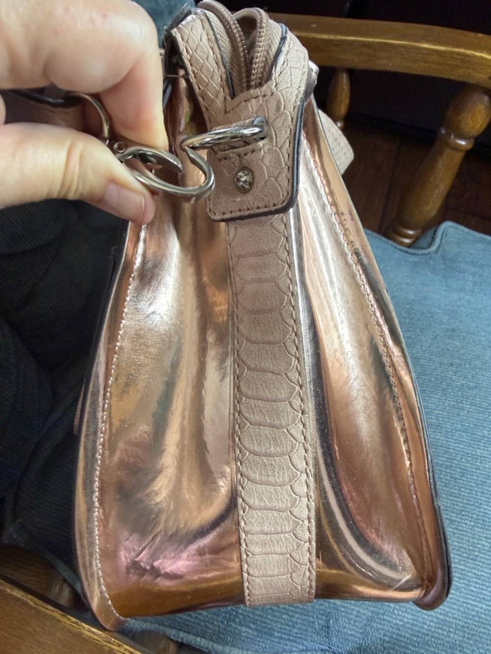 London Fog Cream Satchel with Top Handles and Crossbody Strap - Picture 3 of 12